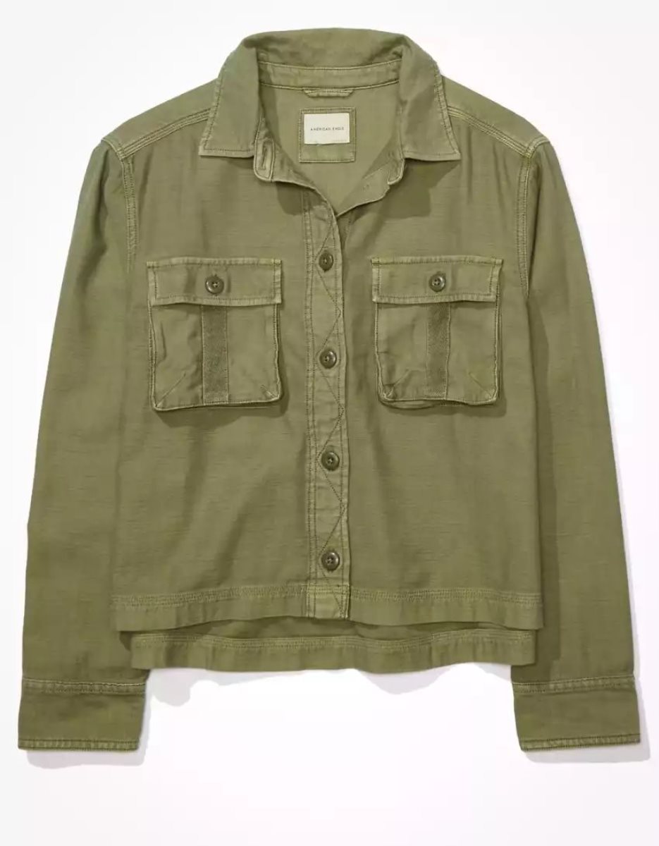 Chemises American Eagle AE Long-Sleeve Cargo Button-Up Vert Olive Femme | YLR-71479082